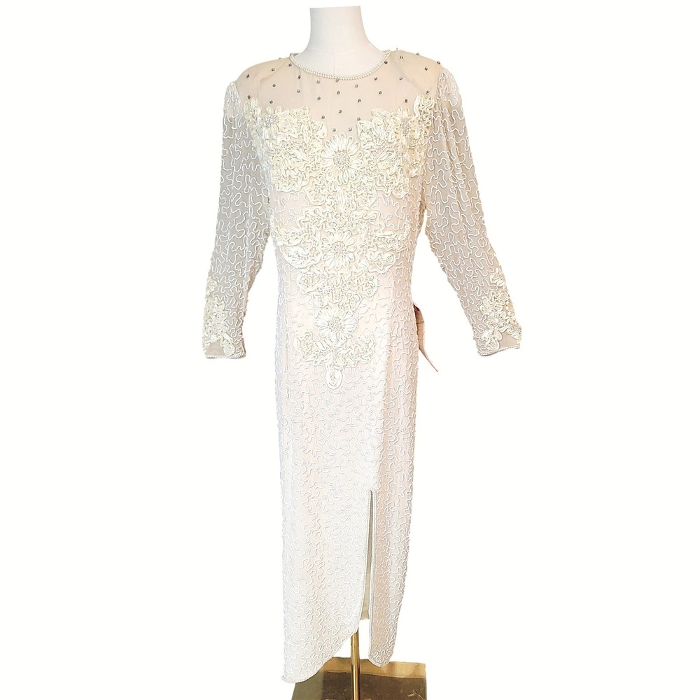 Vintage Alyce Designs‎ Beaded Embellished Gown Long Sleeve Formal Dress